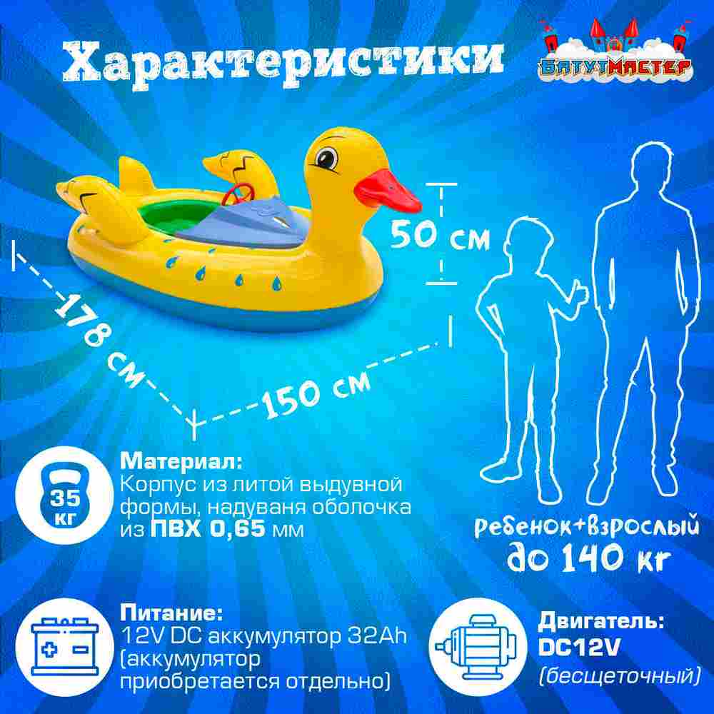 Электрическая бамперная лодка «Утёнок» XL, взрослая на часовом механизме