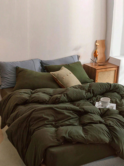 КПБ 1.5 сп ВАРЕНЫЙ ХЛОПОК "Темный хаки"