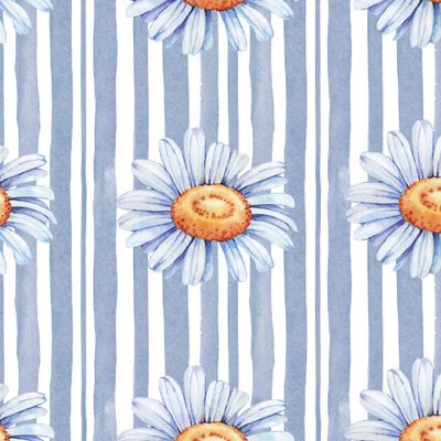 Цветок ромашка, вертикальные полосы, акварель