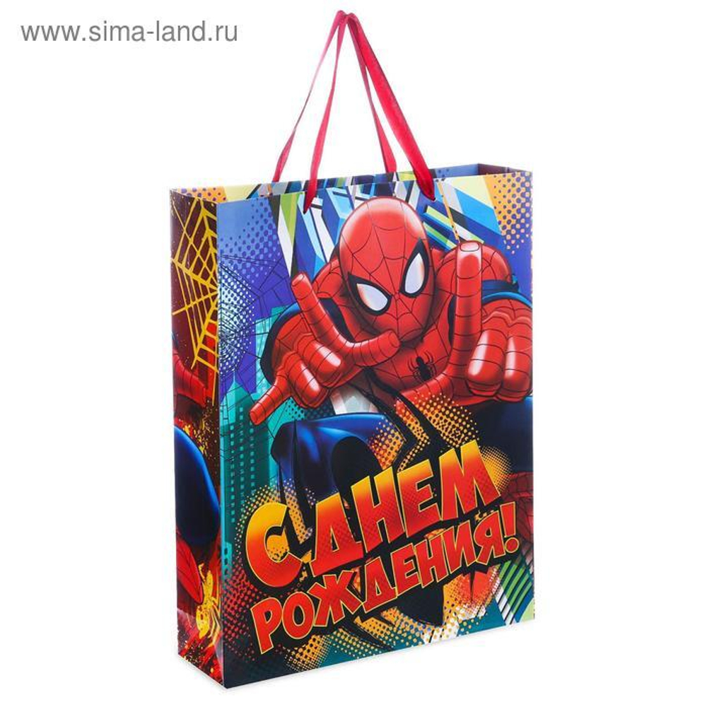 Пакет ламинированный вертикальный, 31 х 40 см "С Днем Рождения", Человек-Паук