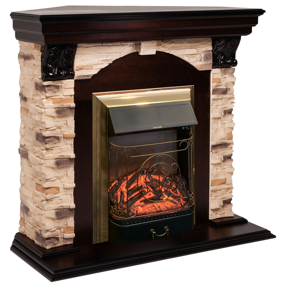 Каминокомплект Real Flame Dublin Corner Rock AO с очагом Majestic Lux Brass (угловой)