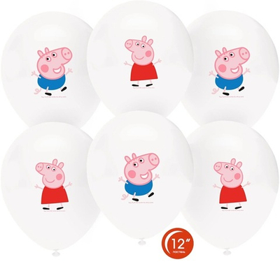 Воздушные шары Свинка Пепа и Джордж белый 30см с гелием и обработкой