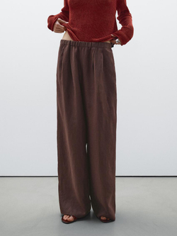 Massimo Dutti Струящиеся брюки из 100% льна, гранатовый