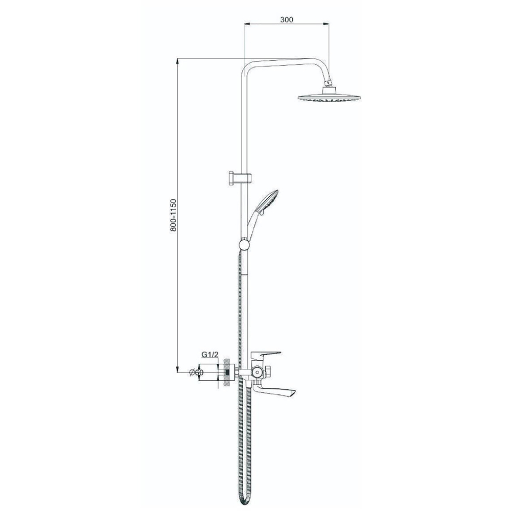 Душевая система Glauf NUD16-A045 (смеситель35К с изл+лейка 1 поз.+душ.шланг+тропич.душ.)