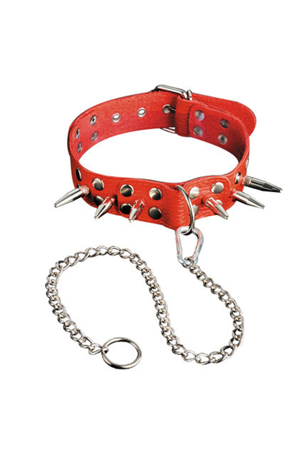 Красный кожаный ошейник с шипами и велюровым подкладом (Цвет: красный)