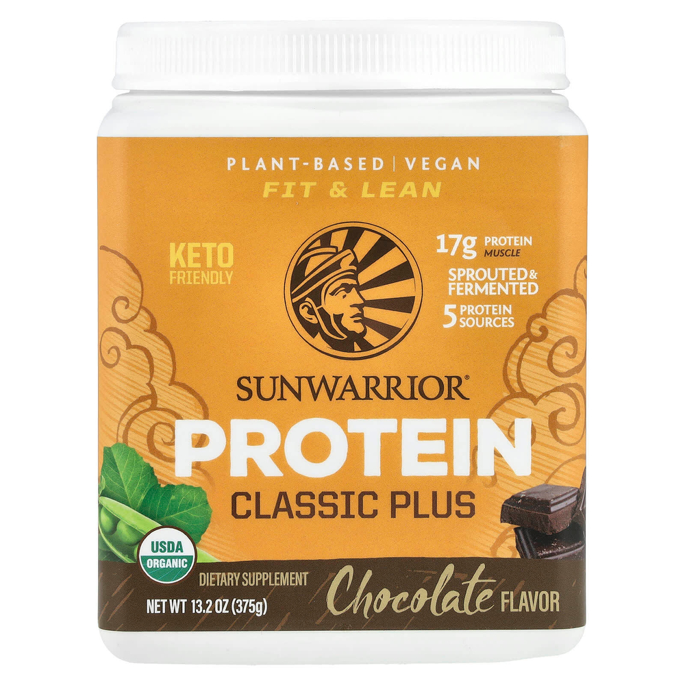 Sunwarrior, протеин «Классик плюс», со вкусом шоколада, 375 г (13,2 унции)