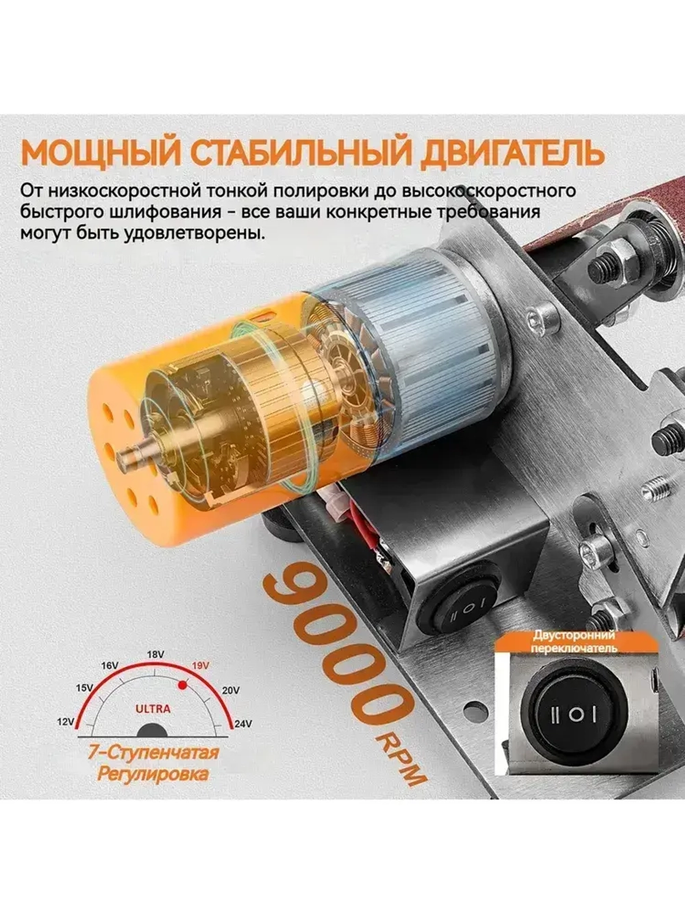 Электрическая мини-шлифовальная машина с регулируемым углом наклона, полировальная машина, 7 регулируемых скоростей, низкий уровень шума, подходит для обработки дерева и металла