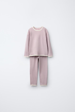 ZARA ОДНОТОННАЯ ПИЖАМА В РУБЧИК, ПУДРОВО-РОЗОВЫЙ