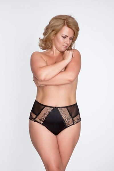 Высокие трусики-слипы из эластичной ткани и кружев (Размер: XL) (Цвет: черный)