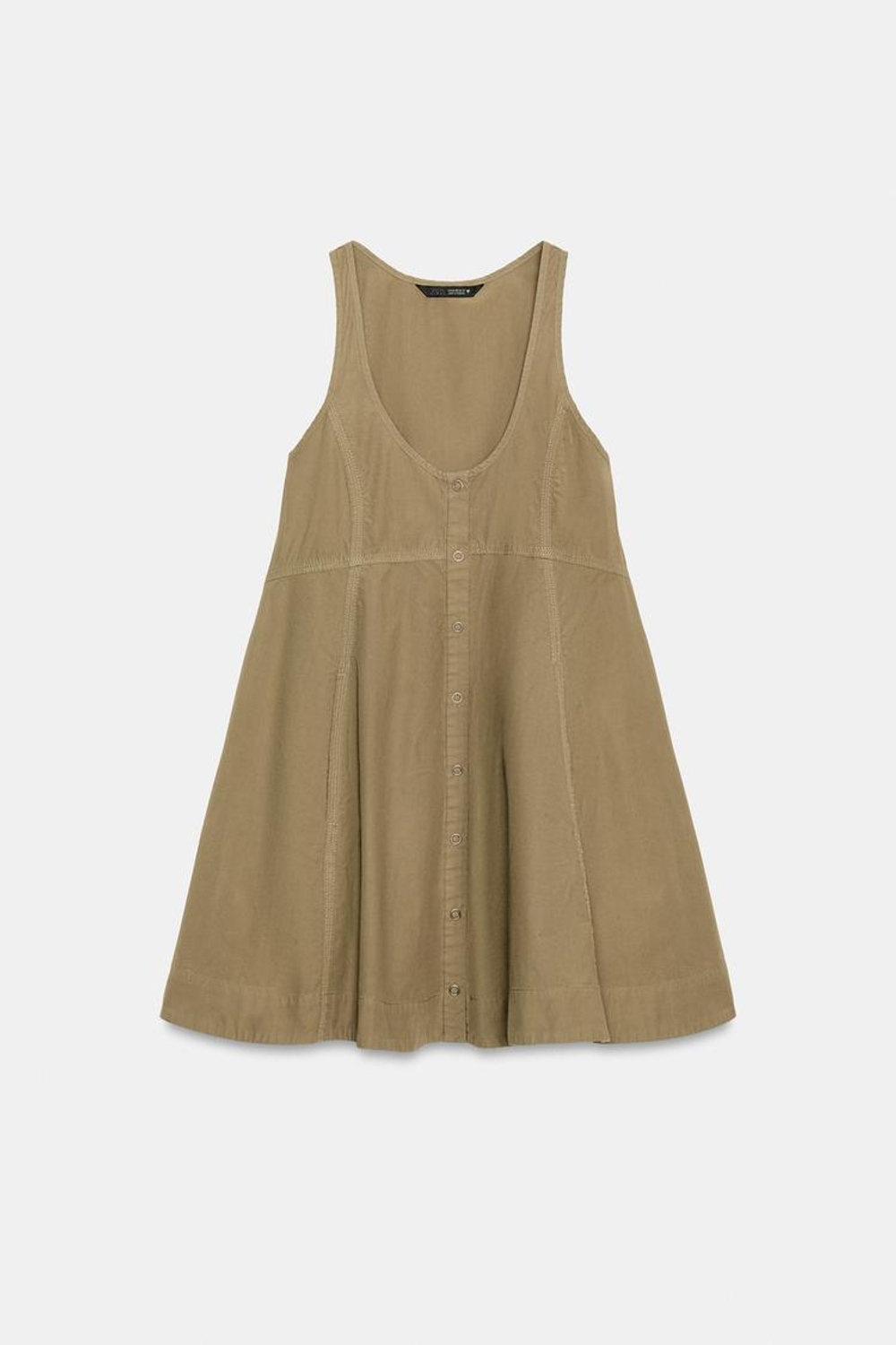 ZARA МИНИ-ПЛАТЬЕ ИЗ ВЫСТИРАННОГО ПОПЛИНА, ТЕМНЫЙ ХАКИ