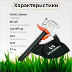 Воздуходувка VILLARTEC BE264, электрическая, 3-в-1, мощность 2600Вт, 720м³/час, белая/оранжевая