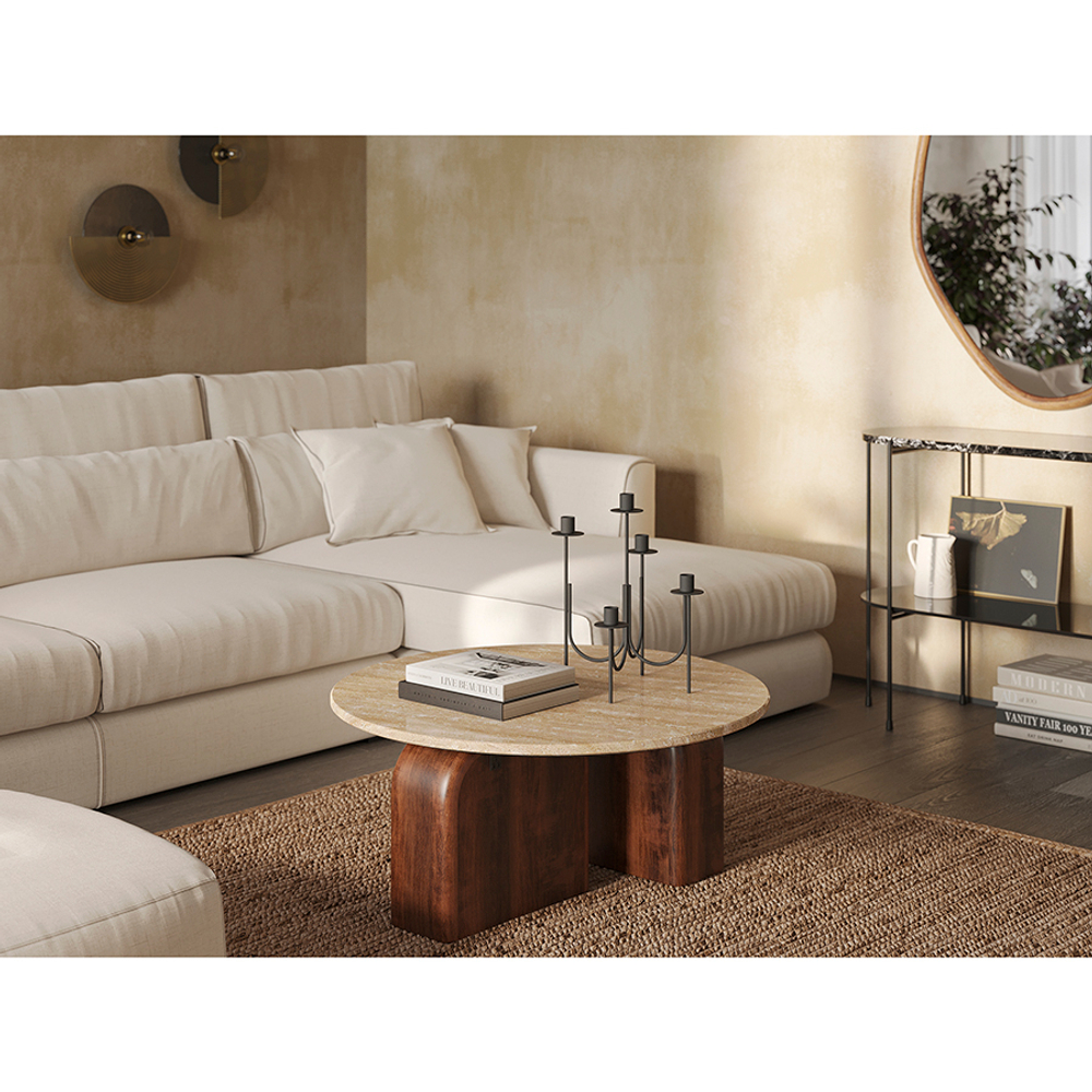 Столик кофейный torhill, D80 см, бежевый/орех