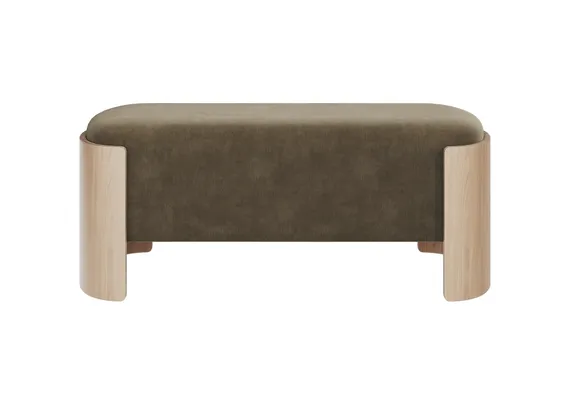 Банкетка Lagom 100 см (серо-зеленый FiberGuard, натуральный дуб)