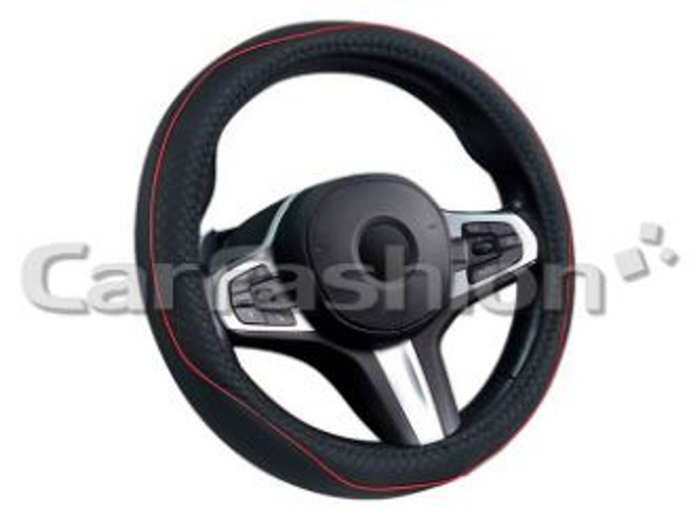 Оплетка на руль круглая CarFashion -S- «CLUB» 31683 - Экокожа - чёрный, окантовка красный