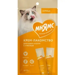 Крем-лакомство МНЯМС для кошек с курицей - 4 х 15 гр