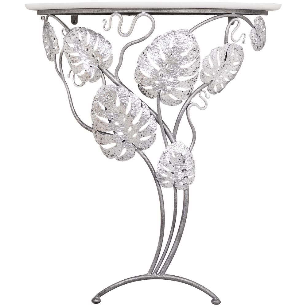 Консоль Monstera Deliciosa Wood (Монстера) Айс Античное серебро