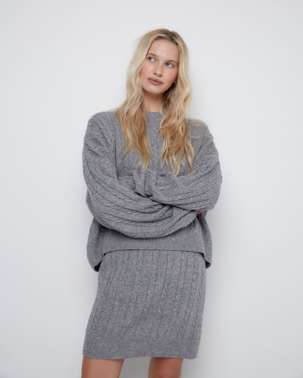 Юбка мини из смесового кашемира косы светло-серый