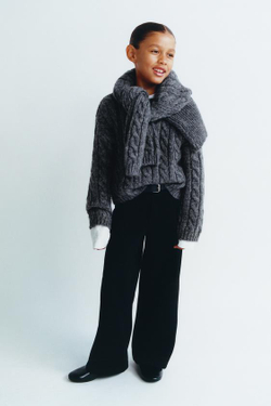 ZARA СВИТЕР С УЗОРОМ «КОСЫ», СЕРЫЙ С МЕЛАНЖЕВЫМ ЭФФЕКТОМ