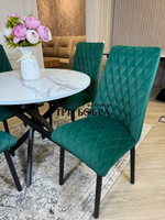 Круглый раздвижной стол "Лофт", итальянский мрамор и стулья "Бентли" изумруд