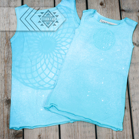 Платье детское бирюзовое с принтом "Цветок жизни" | Chintamani