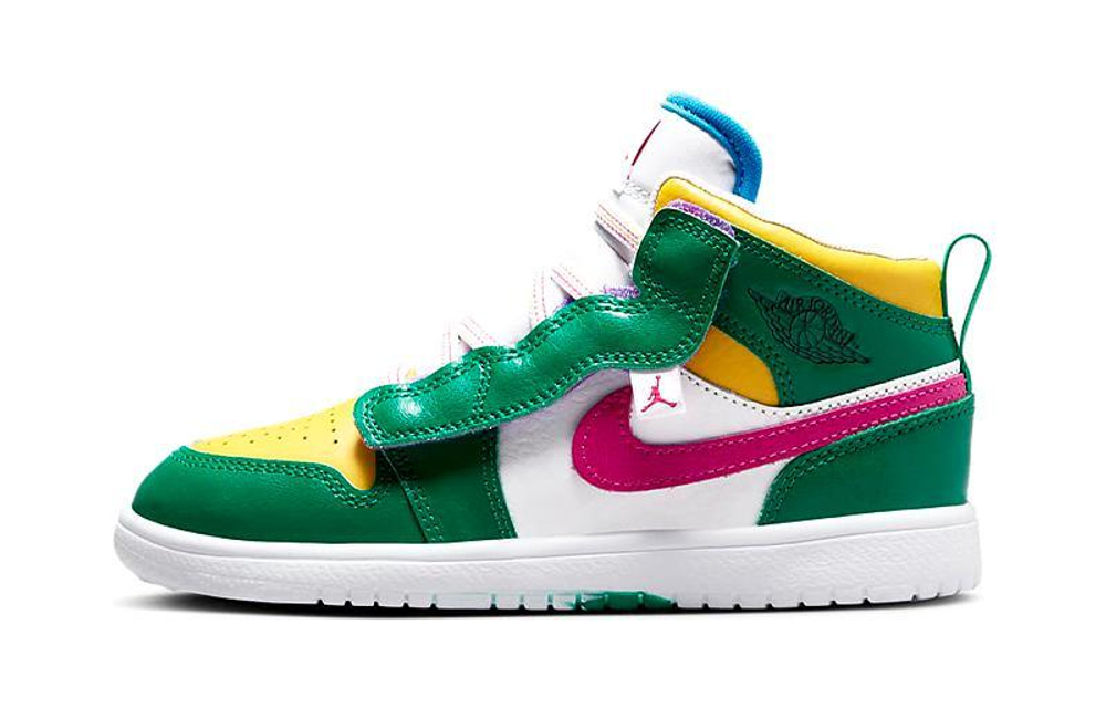 Middle-aged children Jordan Air Jordan 1 Mid Alt trend classic shock absorption non-slip wear-resistant middle-help children's basketball shoes white and green