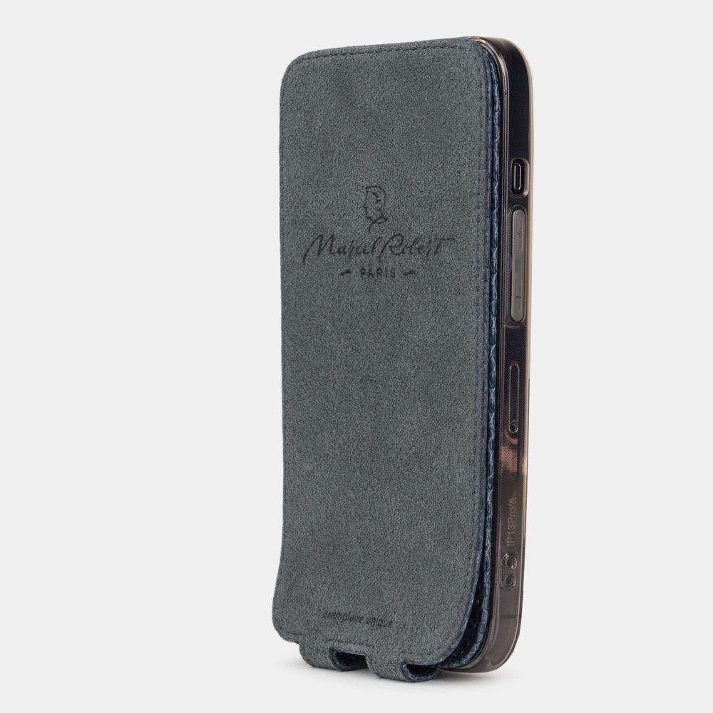 Чехол для iPhone 14 Pro из кожи ящерицы, синего цвета