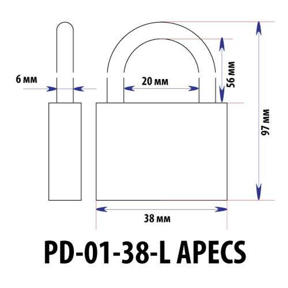Апекс PD-01-32-L длин.дужка Замок навесной (72,6) (арт. 12764)