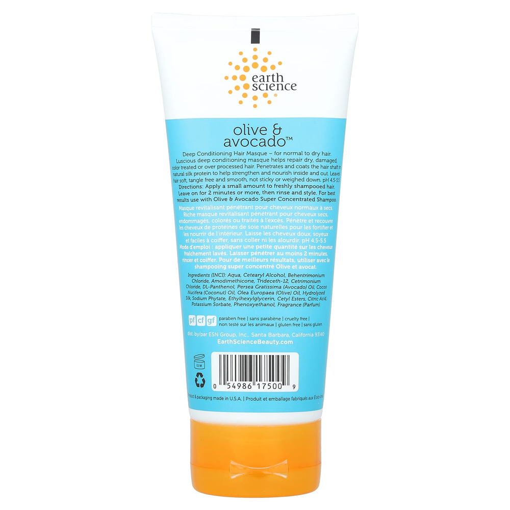Earth Science, Глубокое восстановление, маска для волос, Olive & Avocado, 170 г