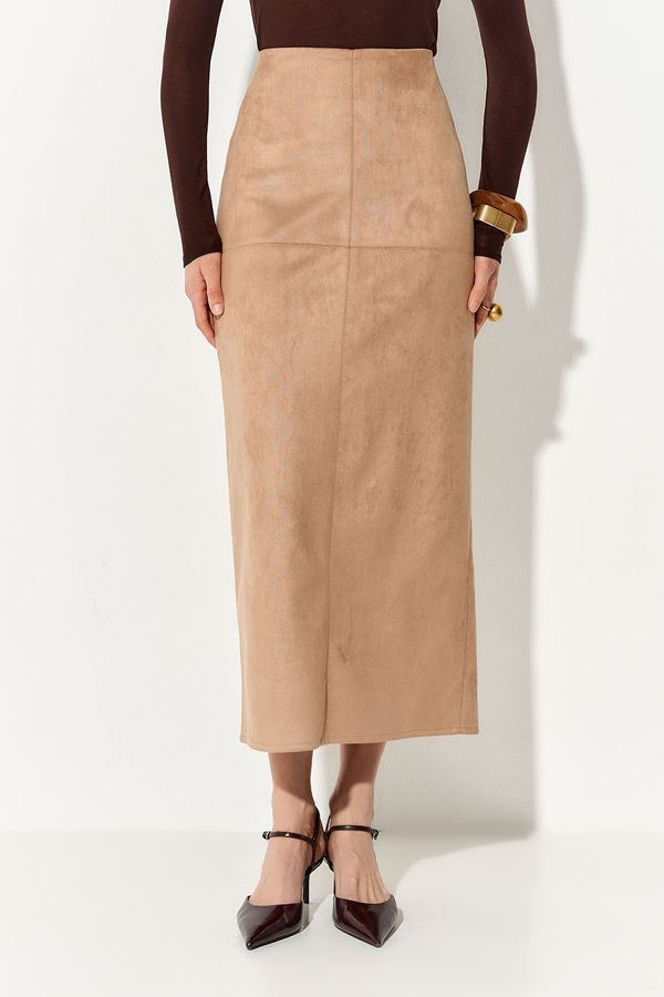 Юбка карандаш из экозамши цвета кэмел