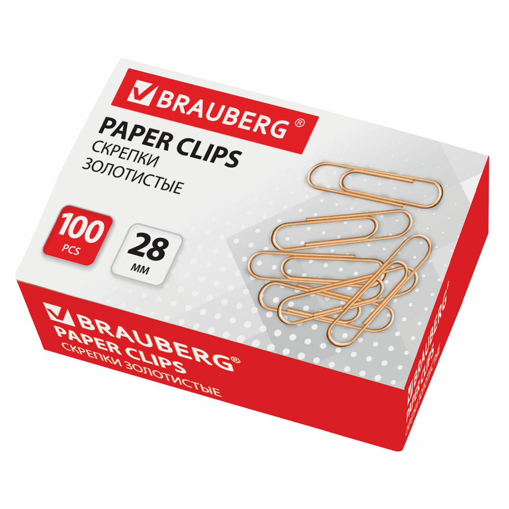 Скрепки BRAUBERG 28 мм золотистые 100 шт. в картонной коробке (20 штук в упаковке)