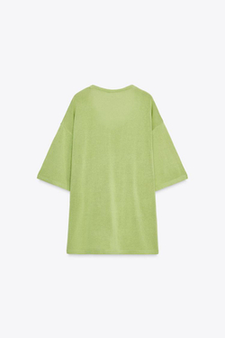 ZARA ТРИКОТАЖНЫЙ ТОП ОВЕРСАЙЗ С КОРОТКИМИ РУКАВАМИ, ЗЕЛЕНЫЙ