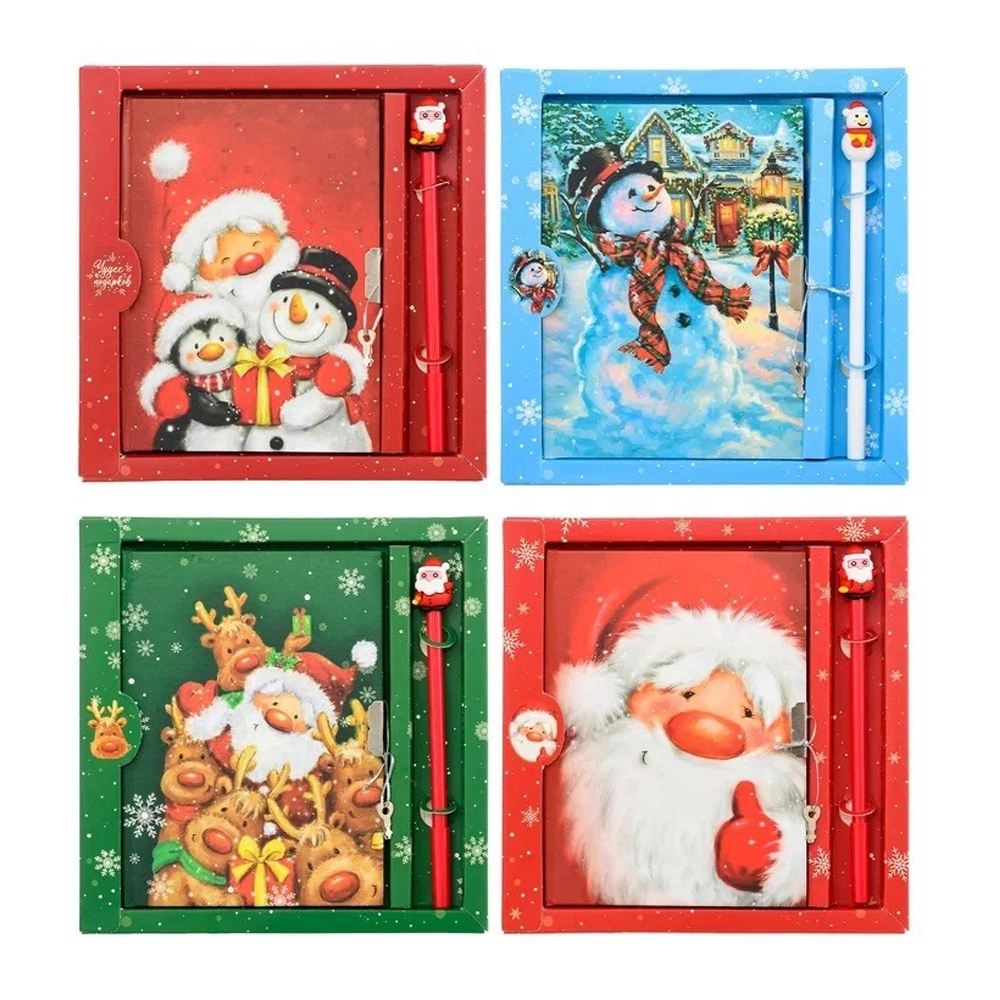 Блокнот детский Basir на замке, с ручкой, формат А6, серия "Зимняя сказка", с игрушкой, переплет 7БЦ, 18*13.2 см, 48 листов, ассорти