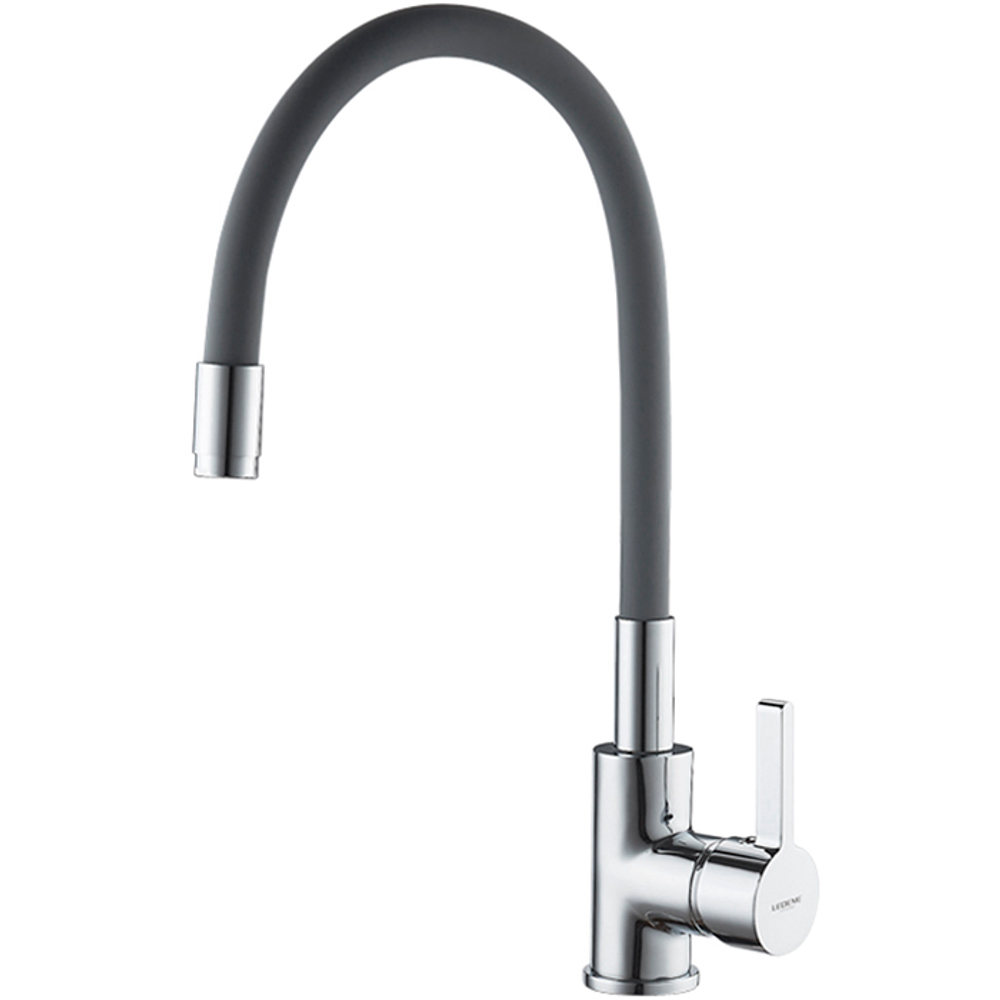 Смеситель LEDEME для кухни с силиконовым изливом (серый) L4898-9