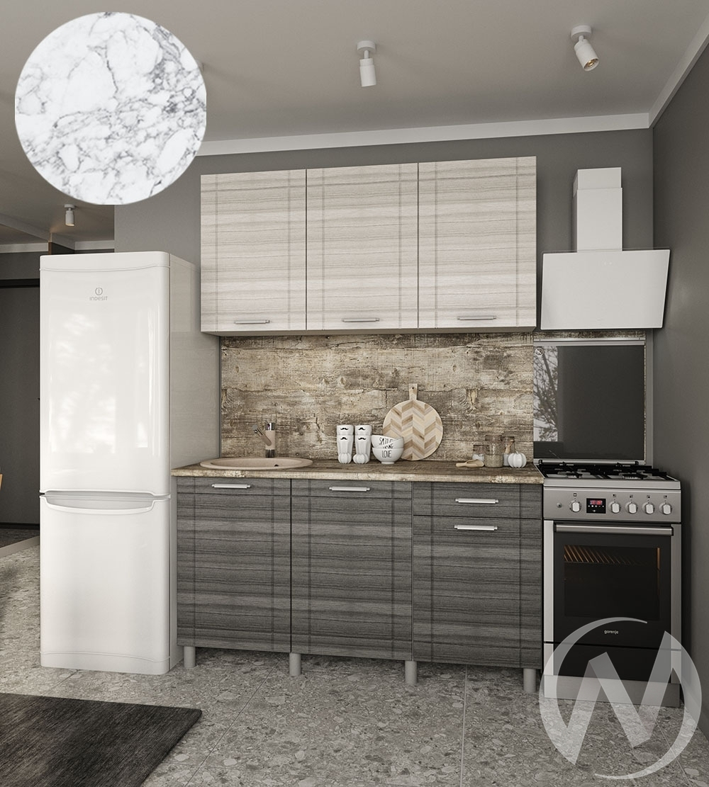 Кухня Салли 1.5м (корпус белый/сандал белый; сандал серый) 26мм мрамор итальянский