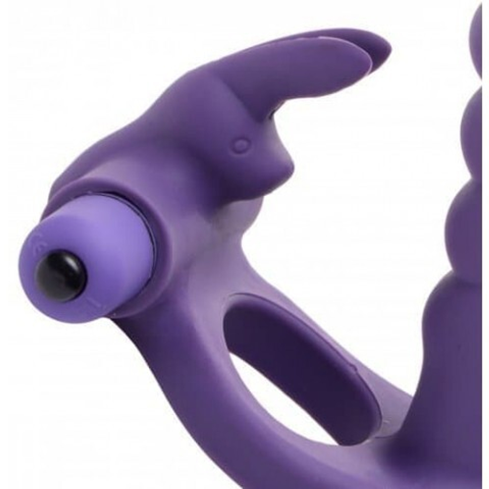 Силиконовый страпон с виброкольцом Double Delight Frisky, фиолетовый, 16.5 см