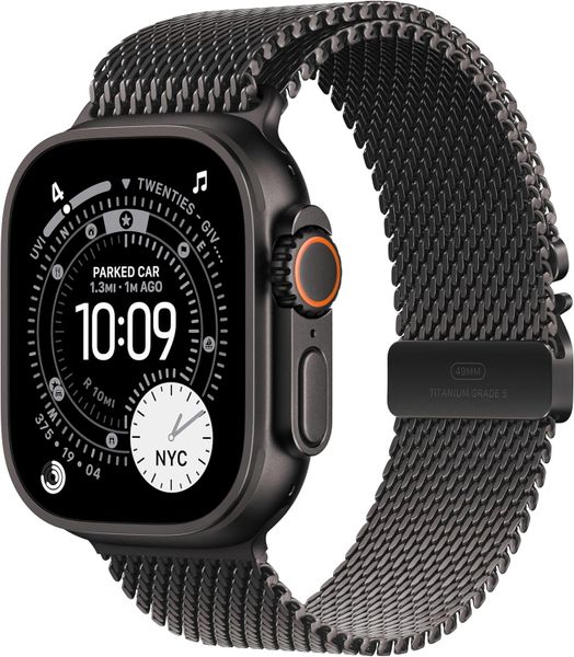 Умные часы Apple Watch Ultra 3 49 мм черный титан, миланский сетчатый браслет черного цвета (S)