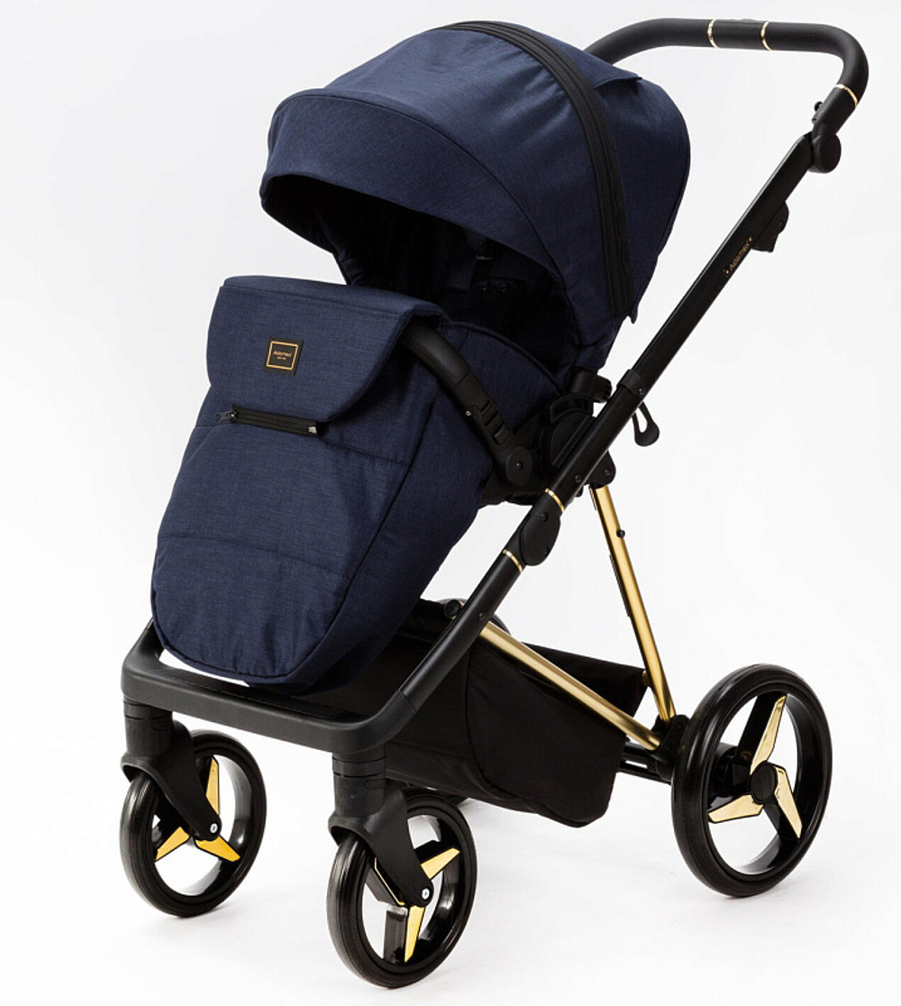Детская коляска Adamex Quantum Special Edition 2 в 1 Q-TK677 (Т.СИНИЙ+ЗОЛОТО РАМА)