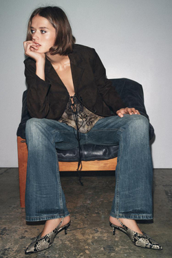 ZARA ТУФЛИ С ОТКРЫТОЙ ПЯТКОЙ И АНИМАЛИСТИЧЕСКИМ УЗОРОМ, ЗМЕИНЫЙ ПРИНТ