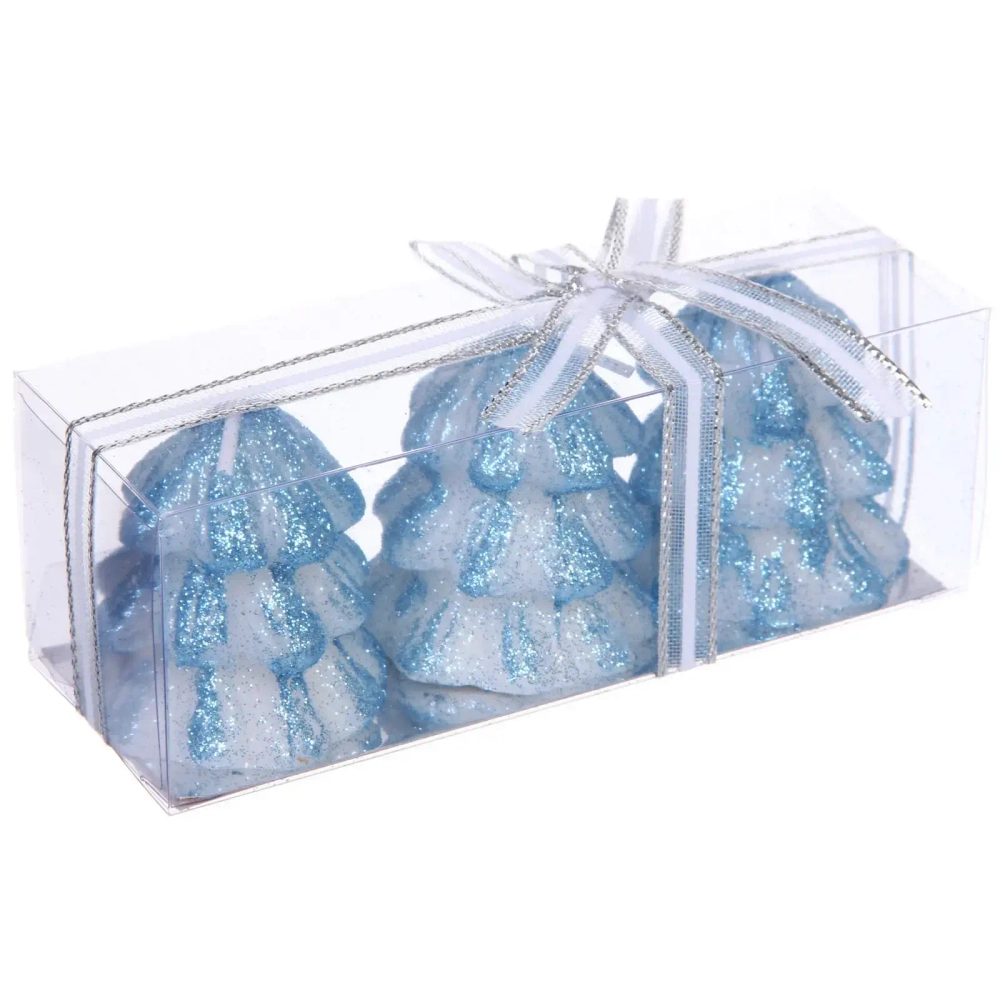 Свечи новогодние «Ёлочка» 13*4,5*4,5 см (набор 3 шт), Голубой