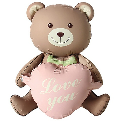 Фольгированный шар-фигура «Мишка с розовым сердцем. Love You» AIR, 66 см