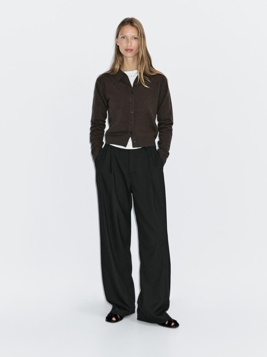 Massimo Dutti Кардиган из 100% шерсти, коричневый
