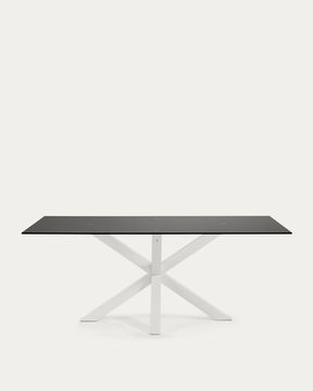 Argo Стол обеденный с белыми ножками из стали и столешницей из черного стекла 200x100