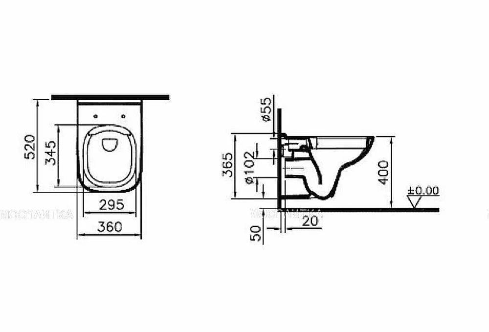 Унитаз Vitra S20 9004B003-7207 безободковый, с инсталляцией, с крышкой микролифт, кнопка хром