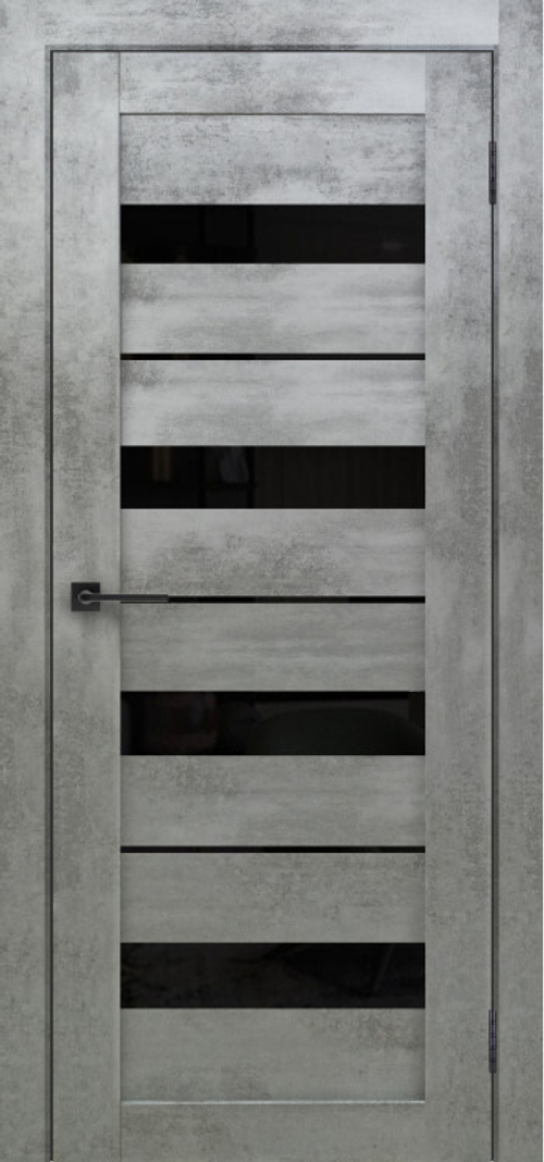 Межкомнатная дверь X-5 / Цвет Бетон светлый / Остекление "Лакобель черное" / Двери Верда