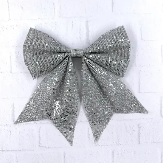 Бант Бриджит 24x28 см., 1 шт., серебро с пайетками, Christmas DeLuxe (86841)