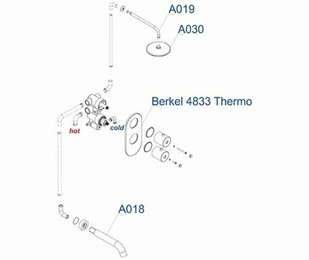 A15030 Thermo Встраиваемый комплект для ванны с изливом и верхней душевой насадкой