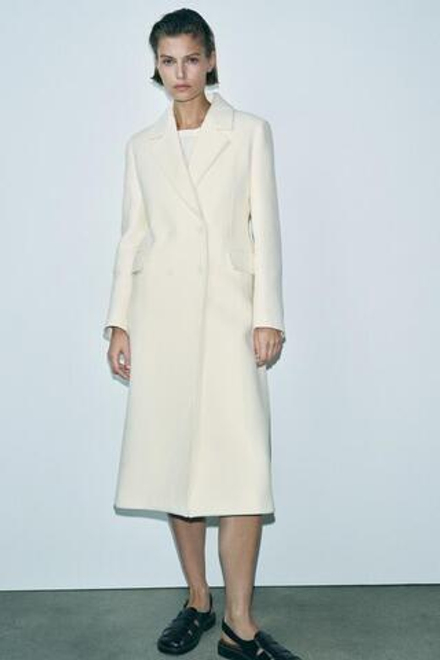 ZARA ДВУБОРТНОЕ ПАЛЬТО ИЗ СМЕСОВОЙ ШЕРСТИ — ZW COLLECTION, БЕЛЫЙ