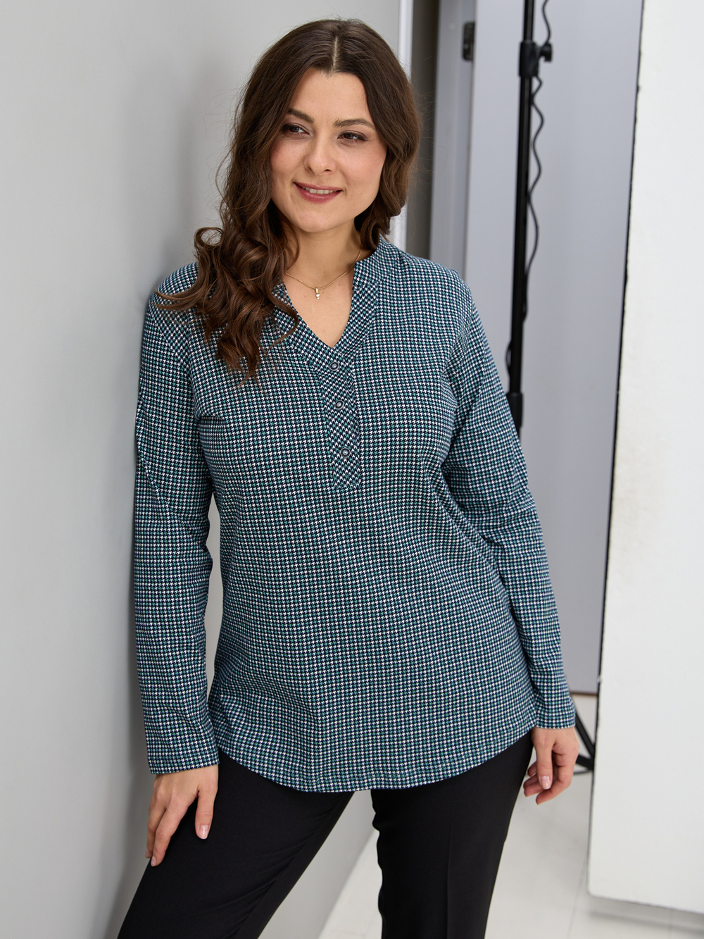 Блузка БЛ-22/пьедепуль-зеленый