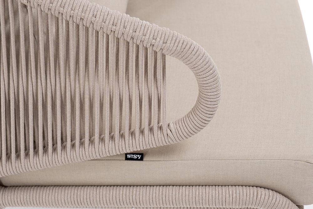 "Милан" кресло плетеное из роупа, каркас алюминий белый муар, роуп бежевый круглый, ткань бежевая 035