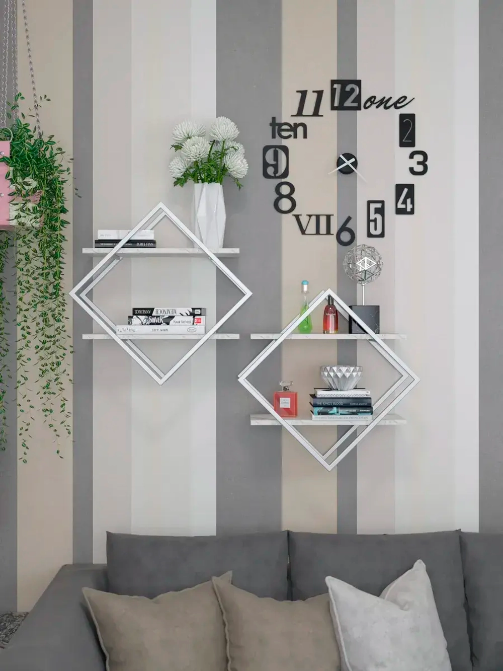 Набор полок ромб настенных серебро-белых  - СБ